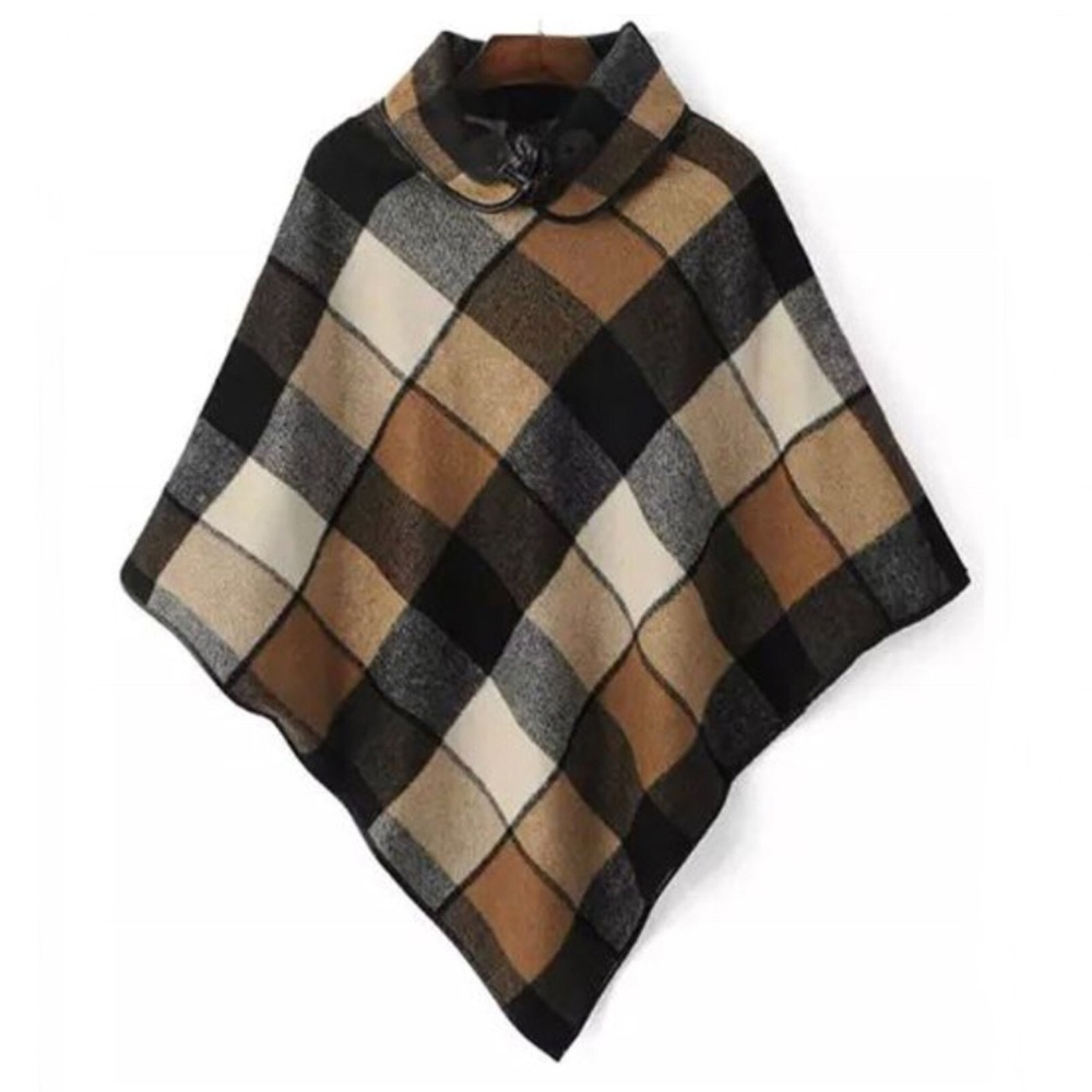 Fall Checkered Gingham Plaid Cape Poncho - Picture 3 of 5